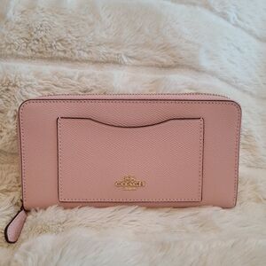 Coach Pink Leather Accordion Wallet with Gold Hardware